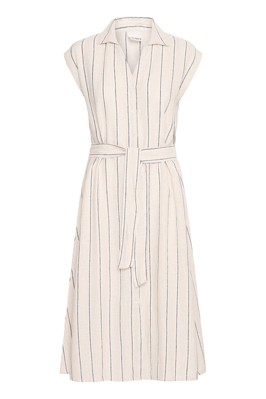 Ichi IhLinno Dress | Natural Ecru Stripe