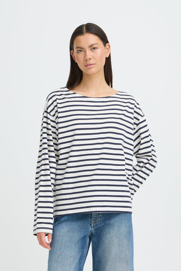 IHMira Boatneck Long Sleeve Top | Total Eclipse/Cloud Dancer