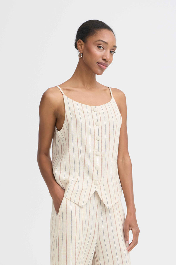 ICHI Linno Waistcoat | Brown Stripe