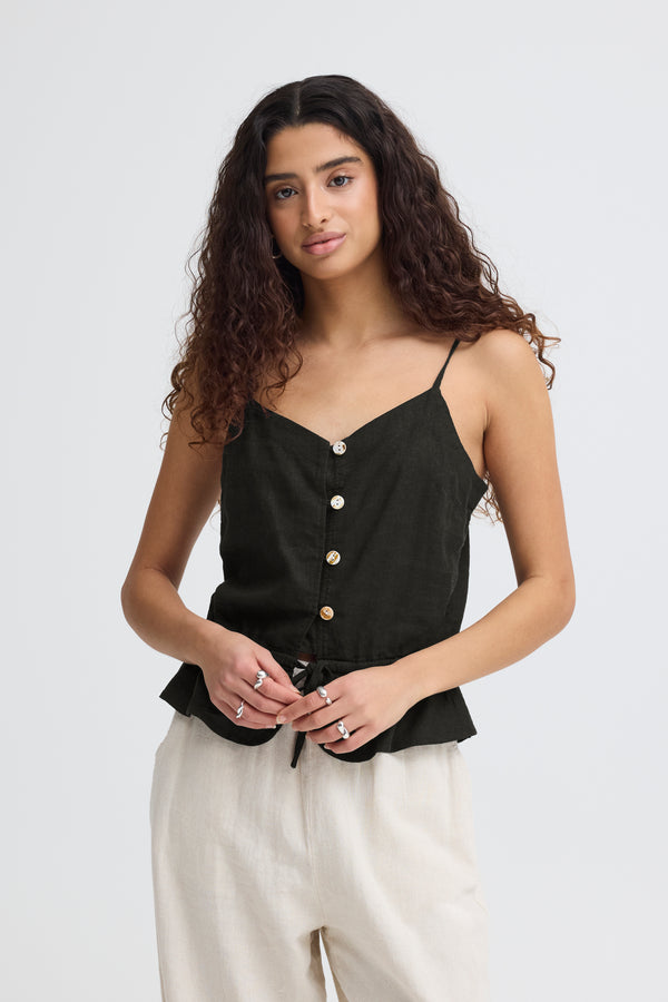 ICHI Linno Linen Top | Black
