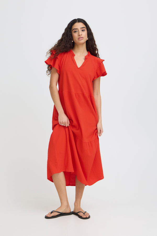 ICHI Lifana Dress | Fiery Red