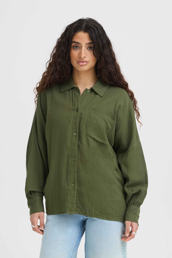 ICHI Foxa Cotton Shirt | Grape Leaf
