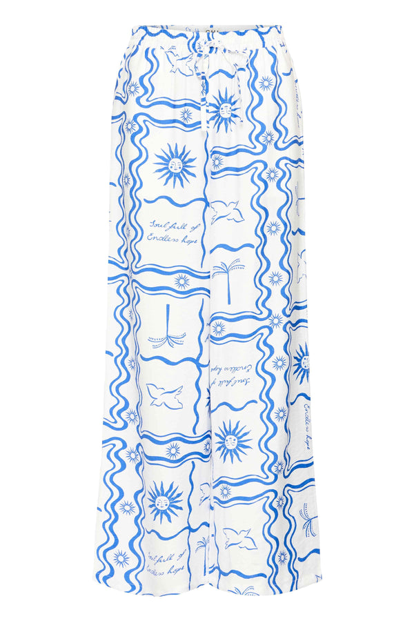 ICHI Firisa Pants | Blue Tile Print