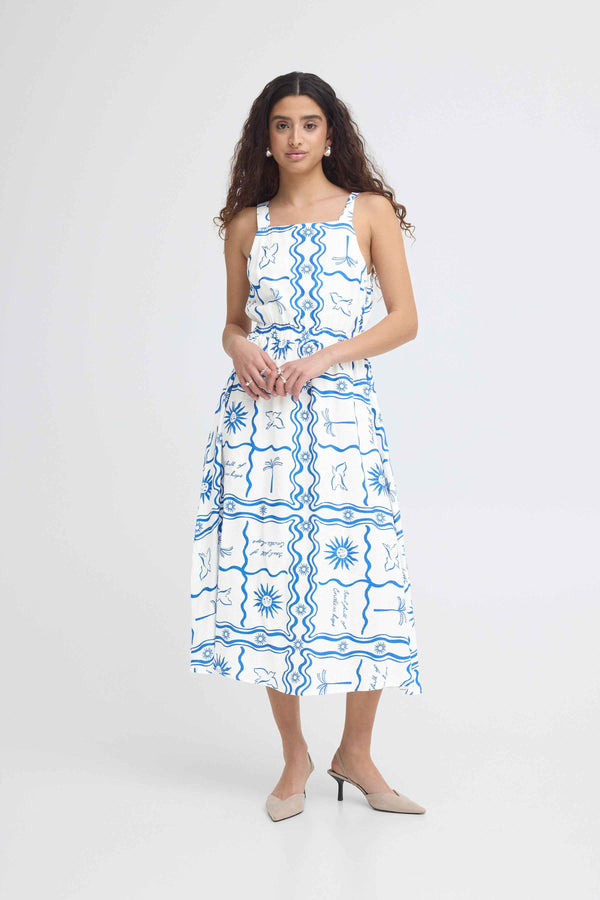 ICHI Firisa Dress | Blue Tile Print
