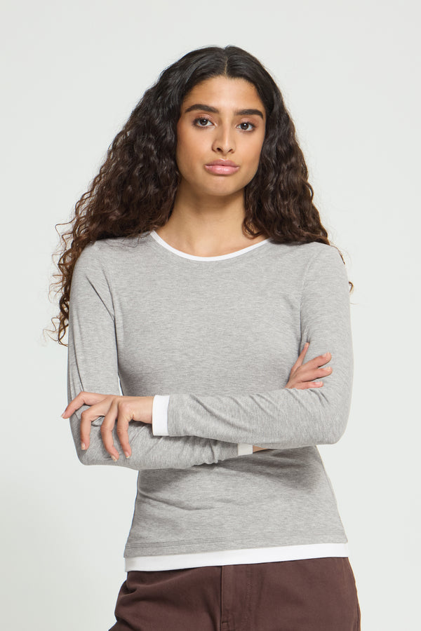 ICHI Nellaya Long Sleeve T-Shirt | Grey/Cloud Dancer