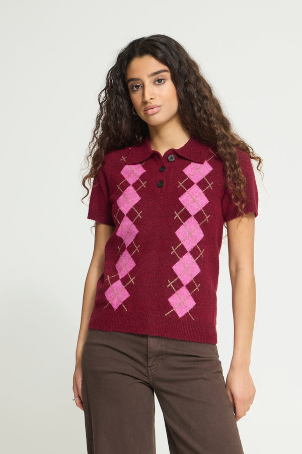 ICHI Dasila Short Sleeve Pullover | Rhododendron Harlekin