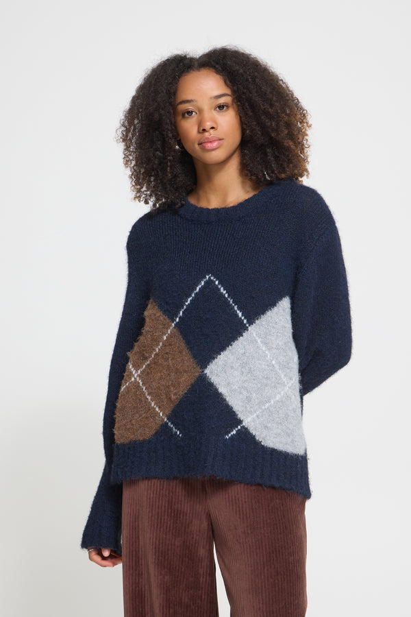 ICHI Bayana Long Sleeve Pullover | Total Eclipse Harlekin