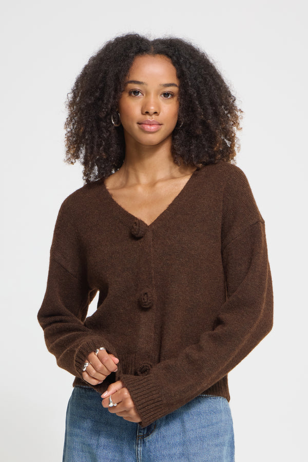 ICHI Povoke Cardigan | Chicory Coffee