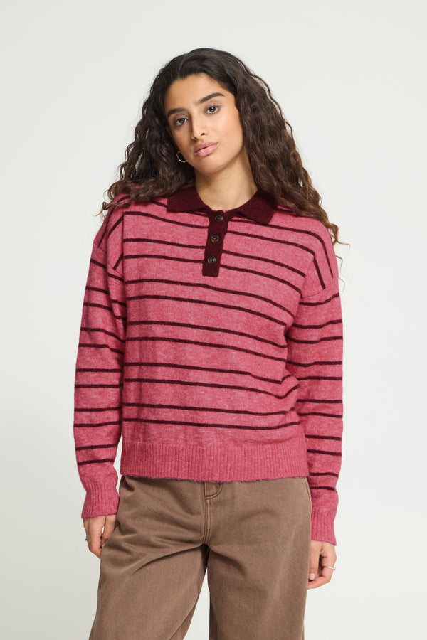 ICHI Sage Jumper | Fruit Dove with Zinfandel Stripe