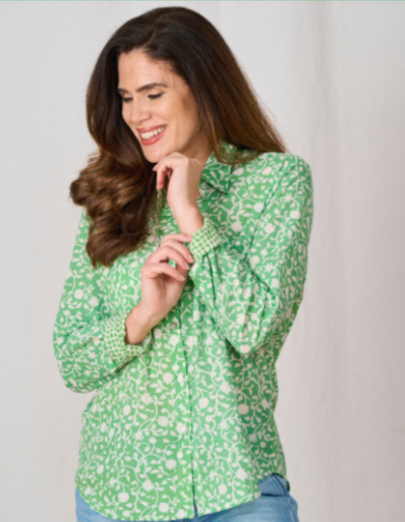 Luella Sienna Cotton Printed Pattern Shirt in Green