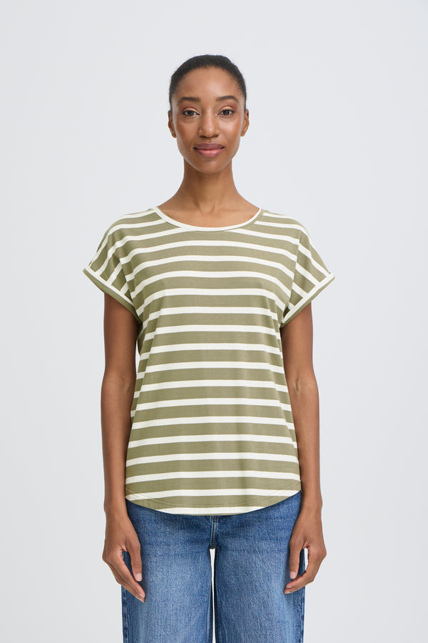 B Young Pamila Round-Neck Striped T-Shirt Vetiver Stripe