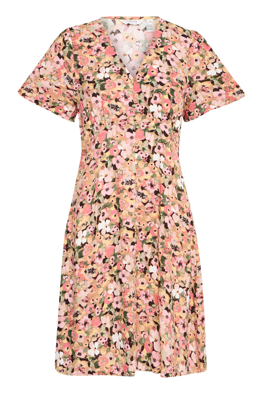 B Young Bymmjoella Short V-Neck Dress | Coral Blush Flower