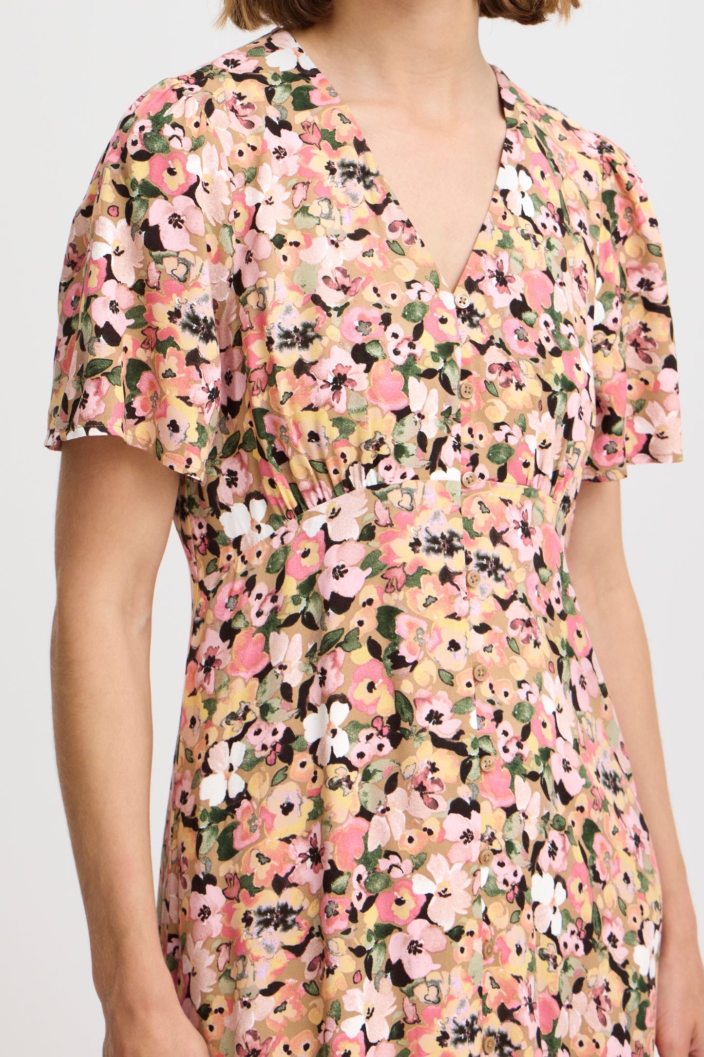 B Young Bymmjoella Short V-Neck Dress | Coral Blush Flower