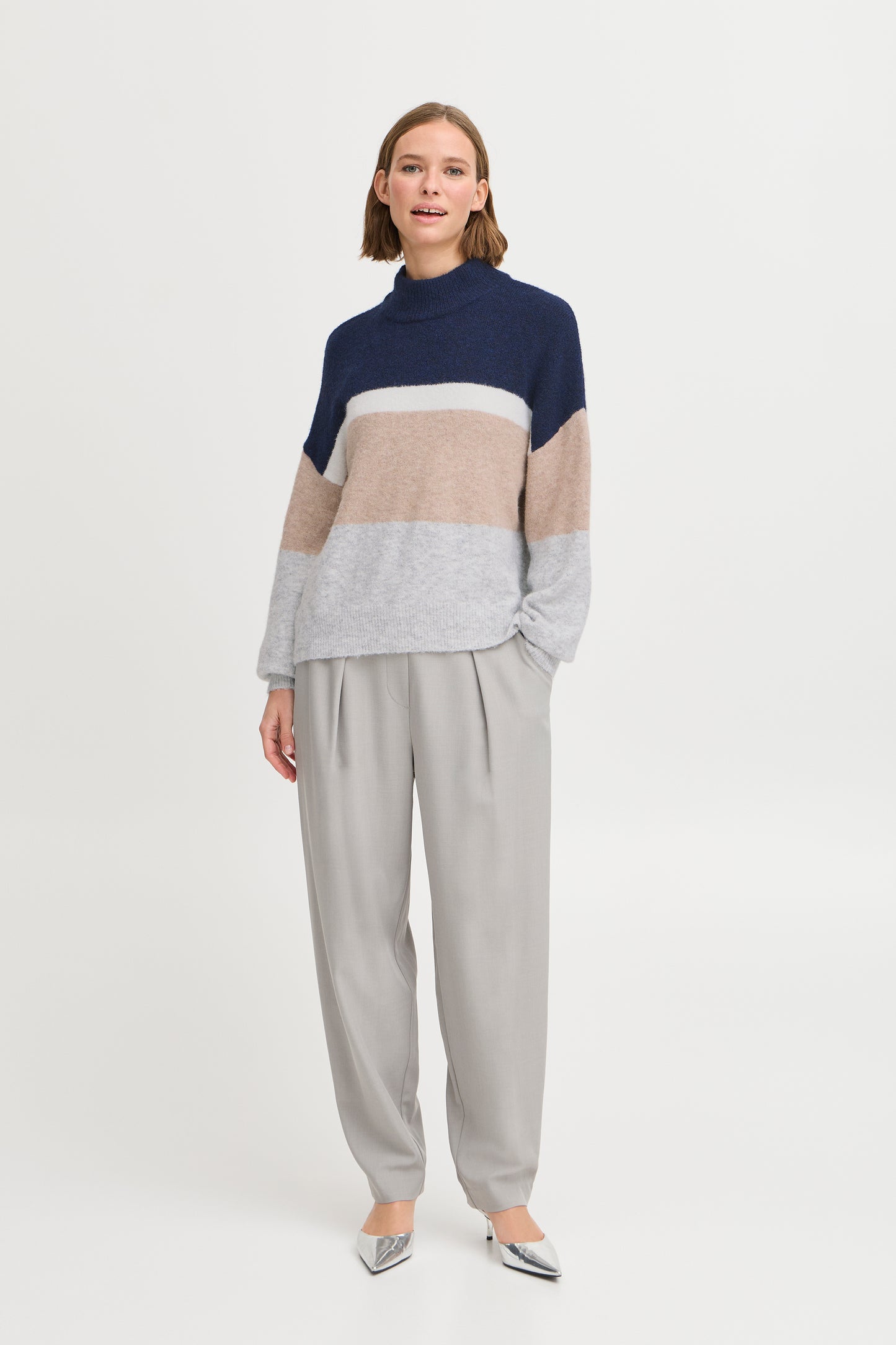B Young Byomea Striped Jumper | Medieval Blue Mix