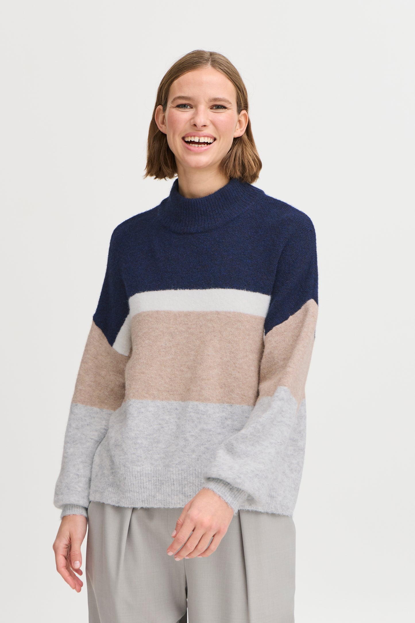 B Young Byomea Striped Jumper | Medieval Blue Mix