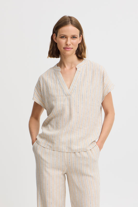 B Young Byfalakka V-Neck Blouse | Humus Stripe Mix