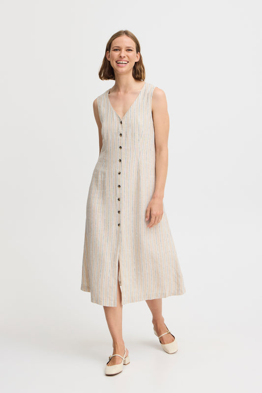 B Young Byfalakka Button Dress | Humus Stripe Mix