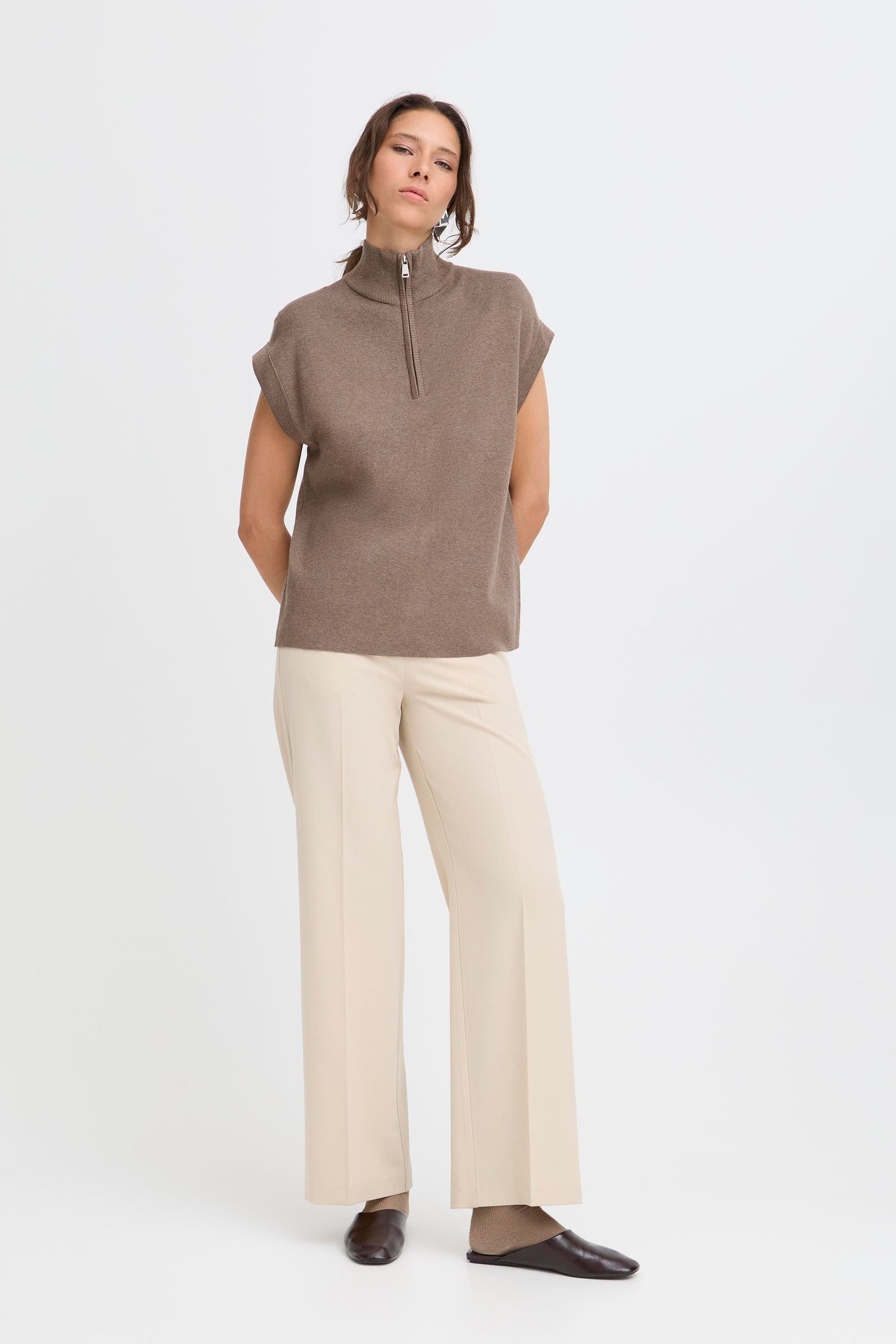 B Young Orla Zipper Vest | Walnut Melange