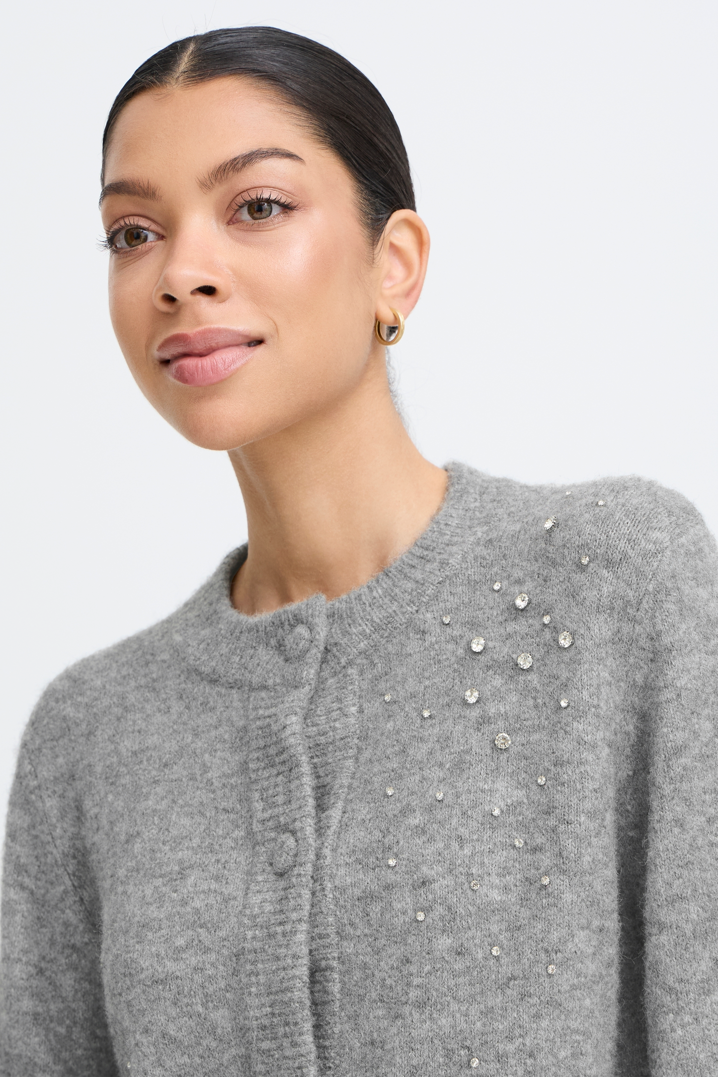 Byomea Rhinestone Cardigan | Mid Grey Melange