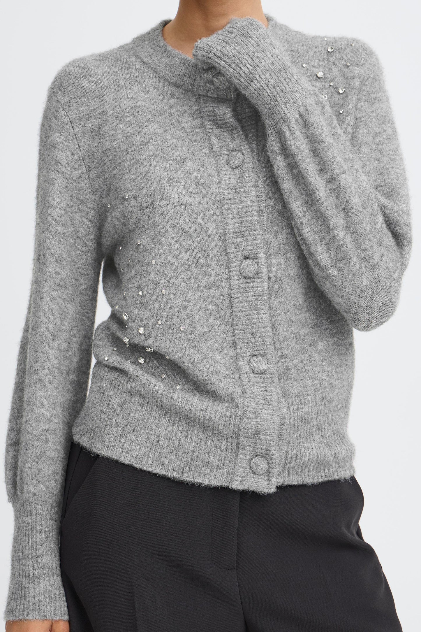 Byomea Rhinestone Cardigan | Mid Grey Melange