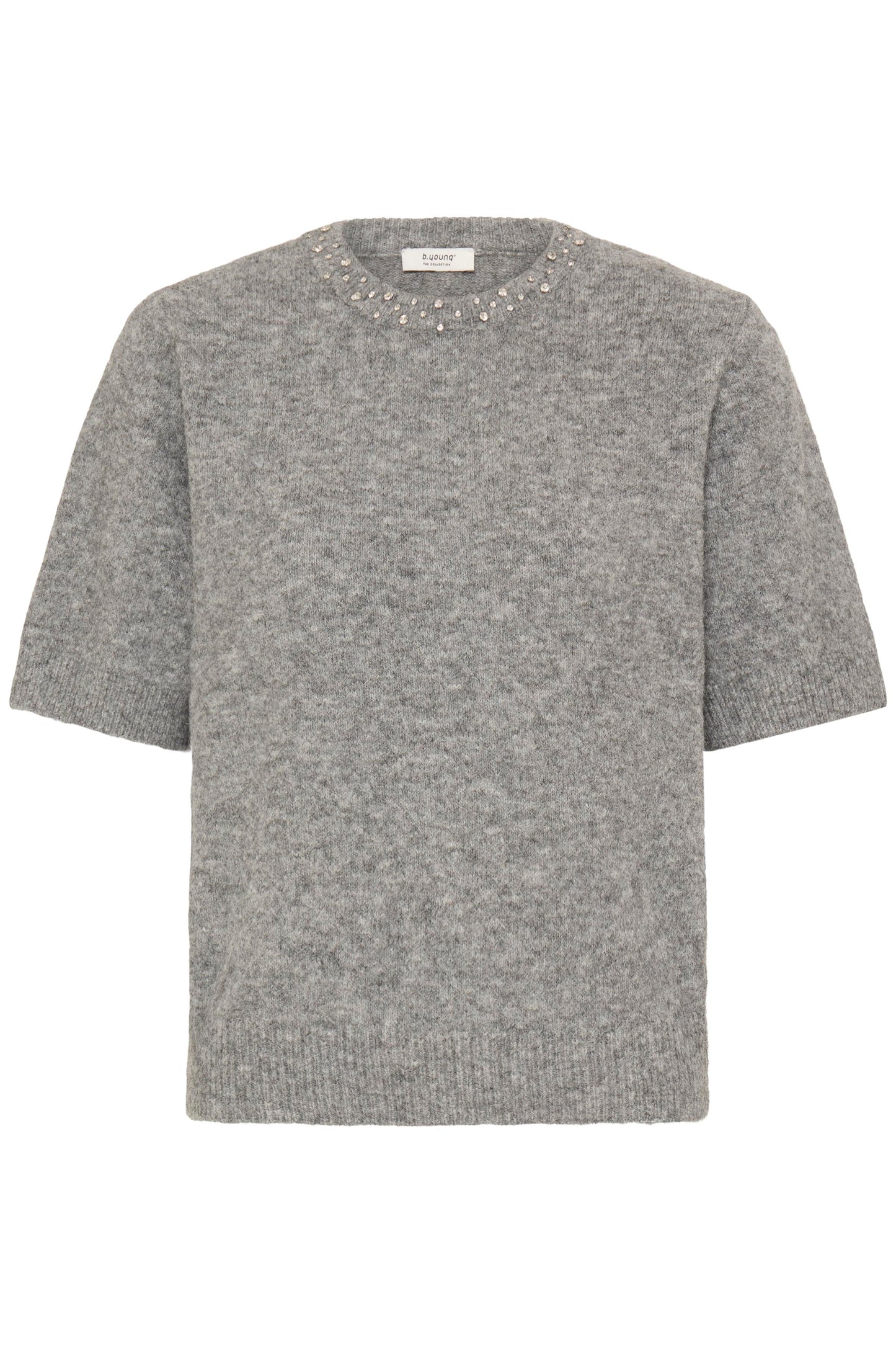 Byomea Rhinestone Short Sleeve Jumper | Mid Grey Melange