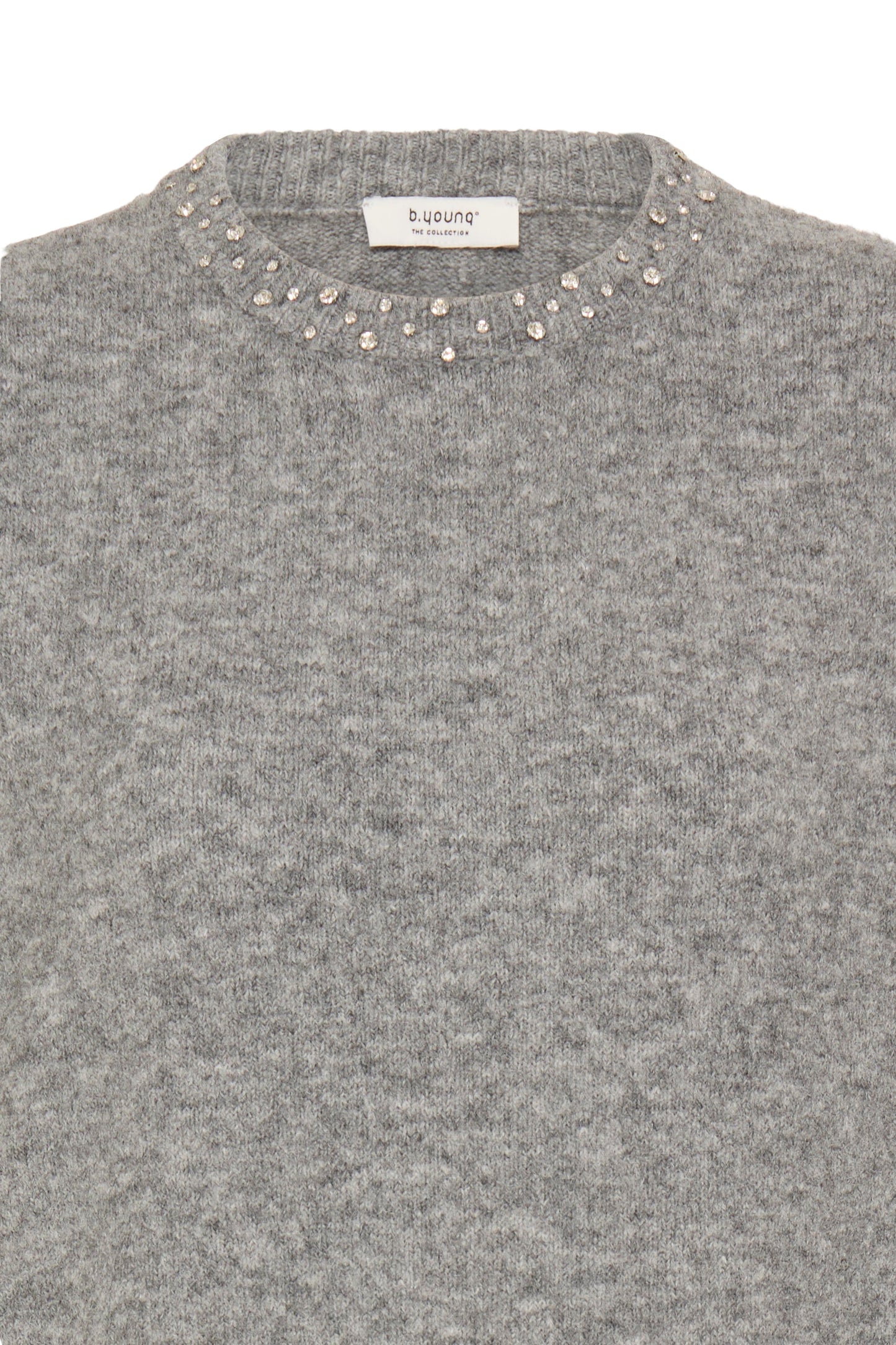 Byomea Rhinestone Short Sleeve Jumper | Mid Grey Melange