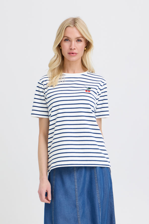 B Young ByPandinna Cherise t-Shirt | Bright White/Blue Stripe