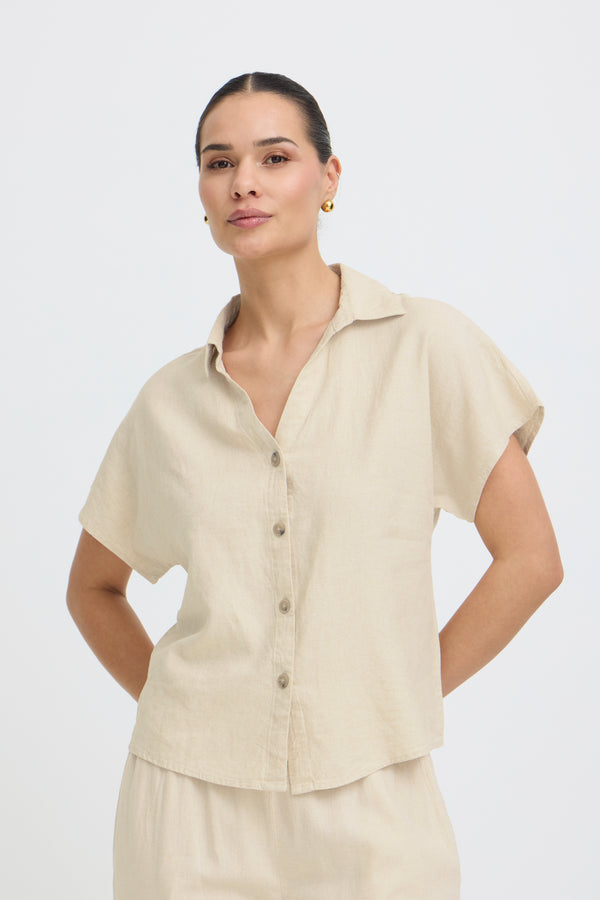 B Young Falakka Cap Sleeve Shirt | Rainy Day Melange