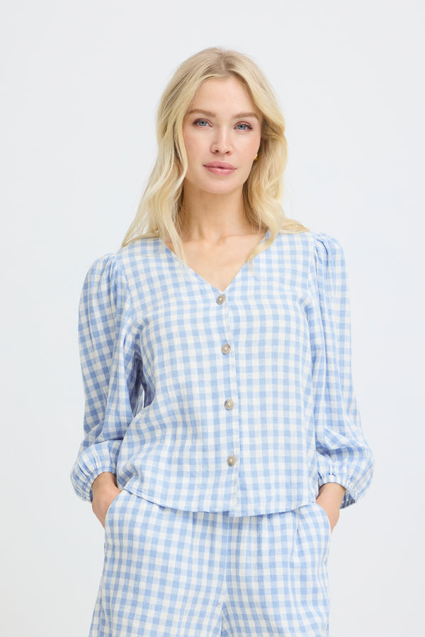 B Young Falakka Puff Shirt | Della Robbia Blue Check