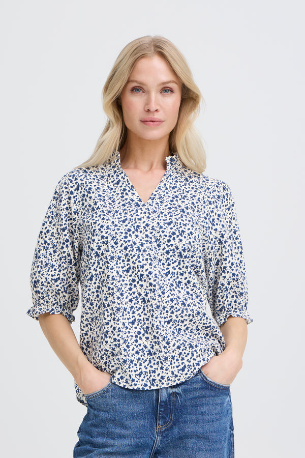 B Young Falakka Puff Blouse | Medieval Blue Flower