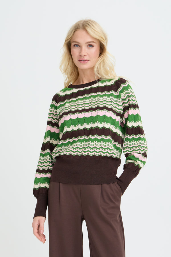 B Young Mmorla Pointelle Jumper | Zig Zag Artichoke Green