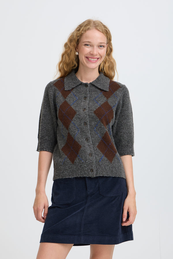 B Young Ofira cardigan | Dark Grey Melange Argyle