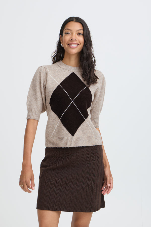 B Young Osmilla SS Jumper | Humus Melange Argyle
