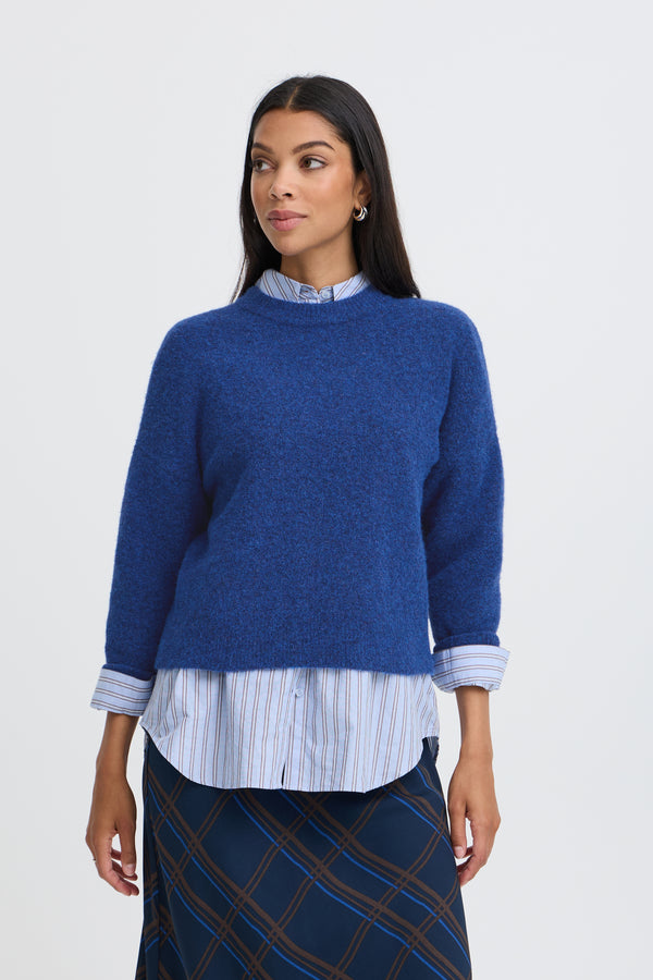 B Young Omea Crew Jumper | Blue Depths Melange 