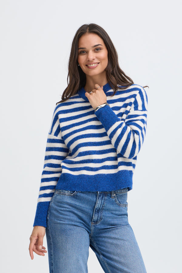 B Young Omea Crew Jumper | Blue Depths Melange Stripe