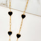 Envy Long Gold Necklace with Black Hearts