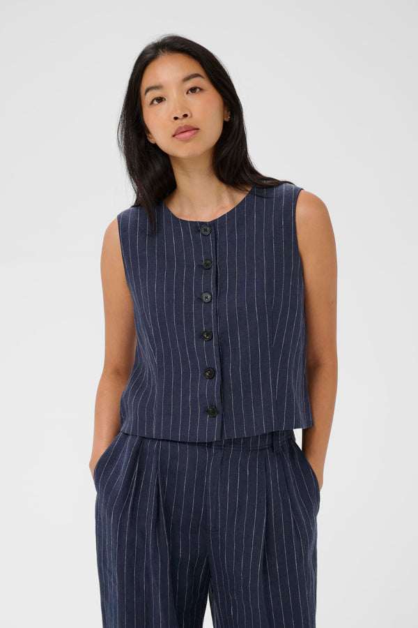 Part Two Azania Waistcoat | Blue Nights Pinstripe