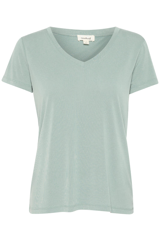 Soaked in Luxury Columbine V-Neck T-Shirt | Silver Blue