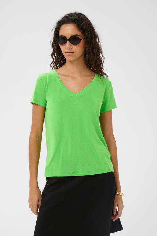 Soaked in Luxury Columbine V-Neck T-Shirt | Vibrant Green 