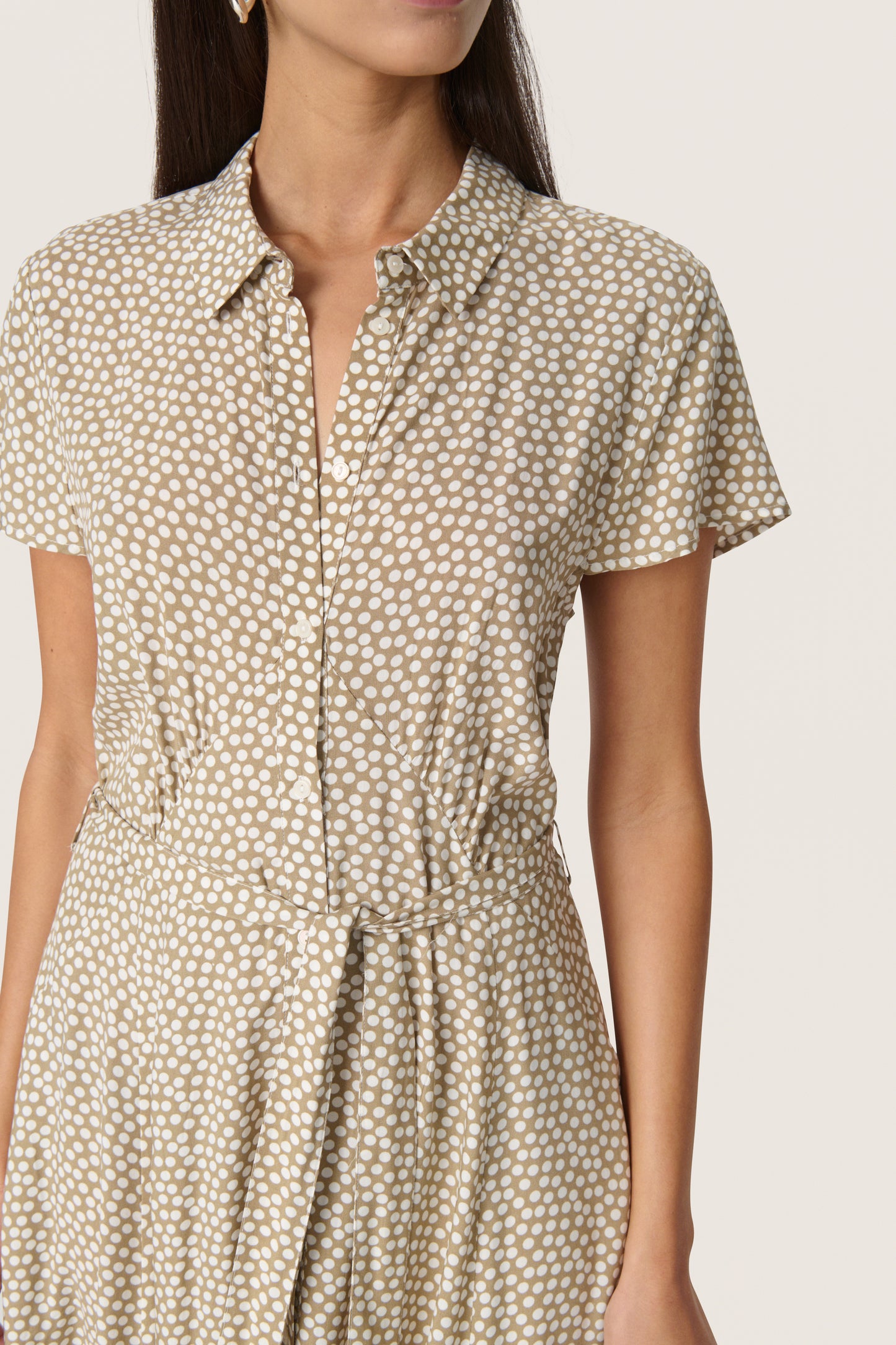 Soaked in Luxury Arjana Maxi Dress | Khaki Green & White Dot