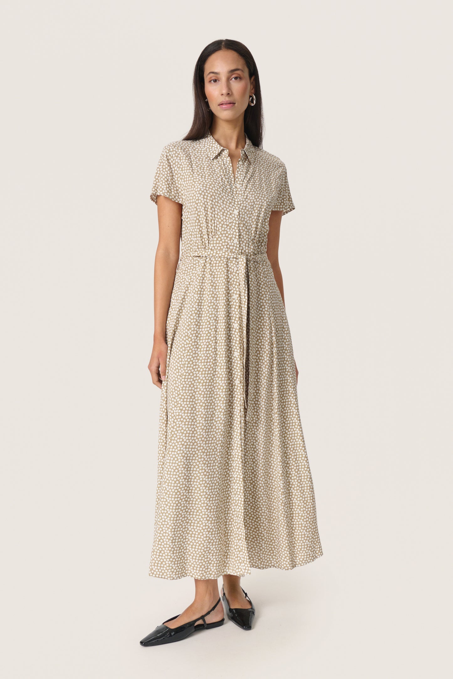 Soaked in Luxury Arjana Maxi Dress | Khaki Green & White Dot