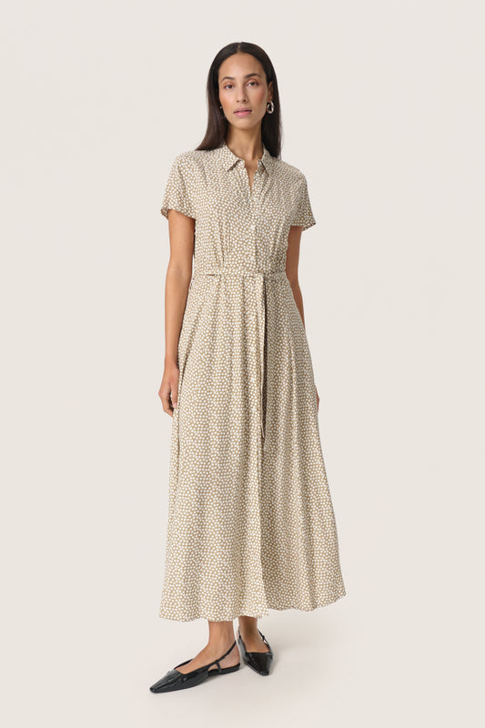 Soaked in Luxury Arjana Maxi Dress | Khaki Green & White Dot