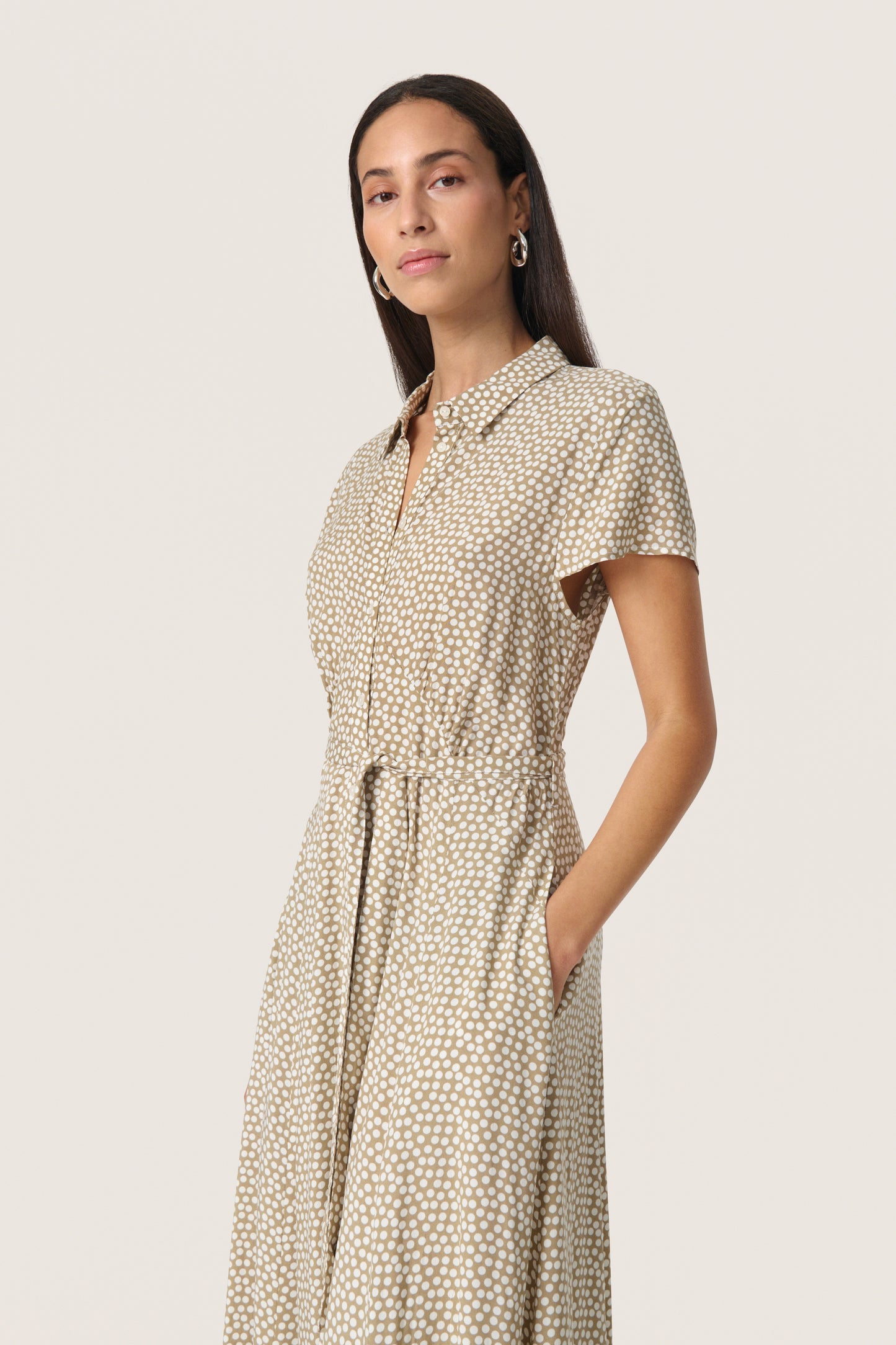 Soaked in Luxury Arjana Maxi Dress | Khaki Green & White Dot