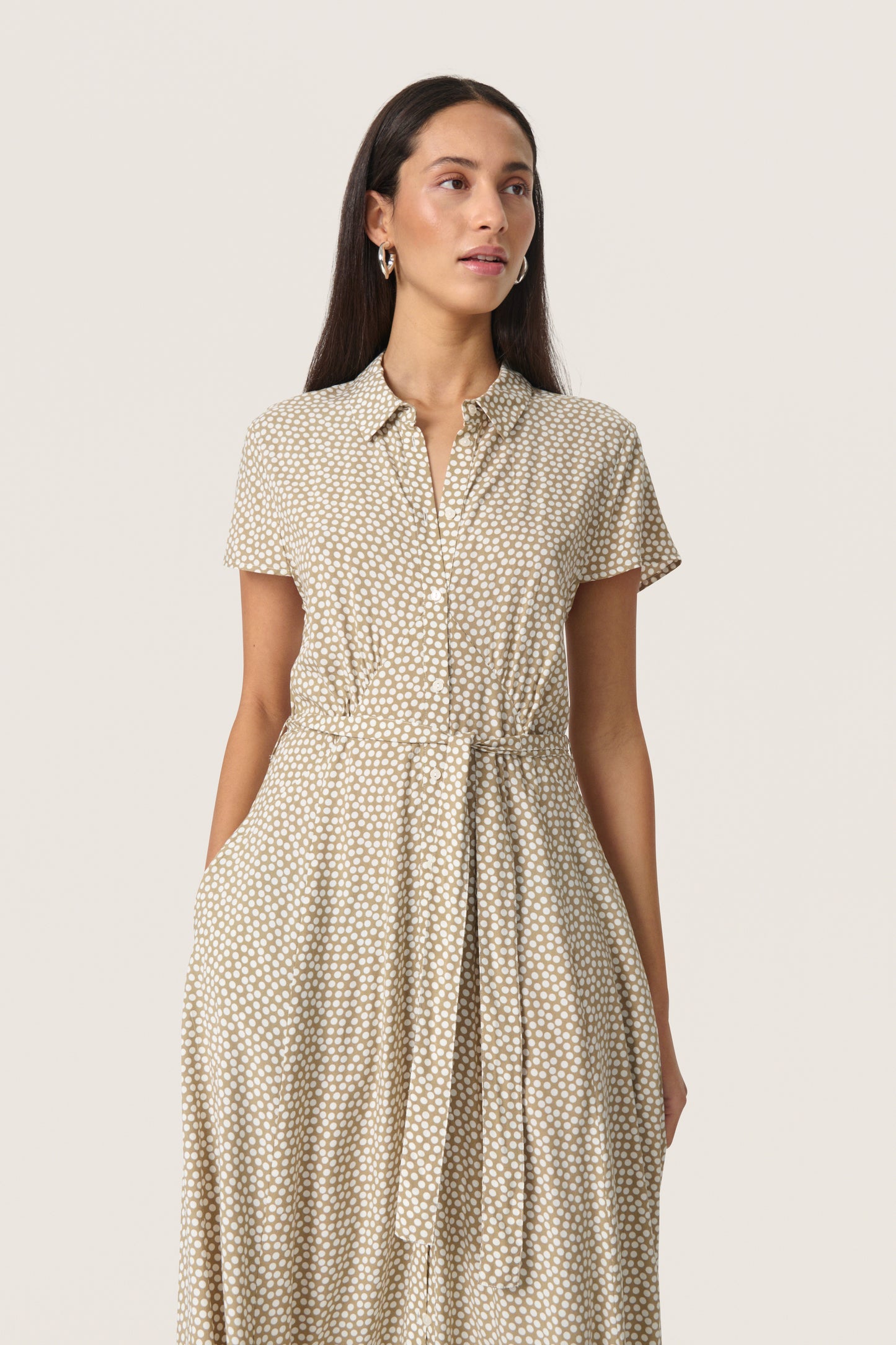 Soaked in Luxury Arjana Maxi Dress | Khaki Green & White Dot