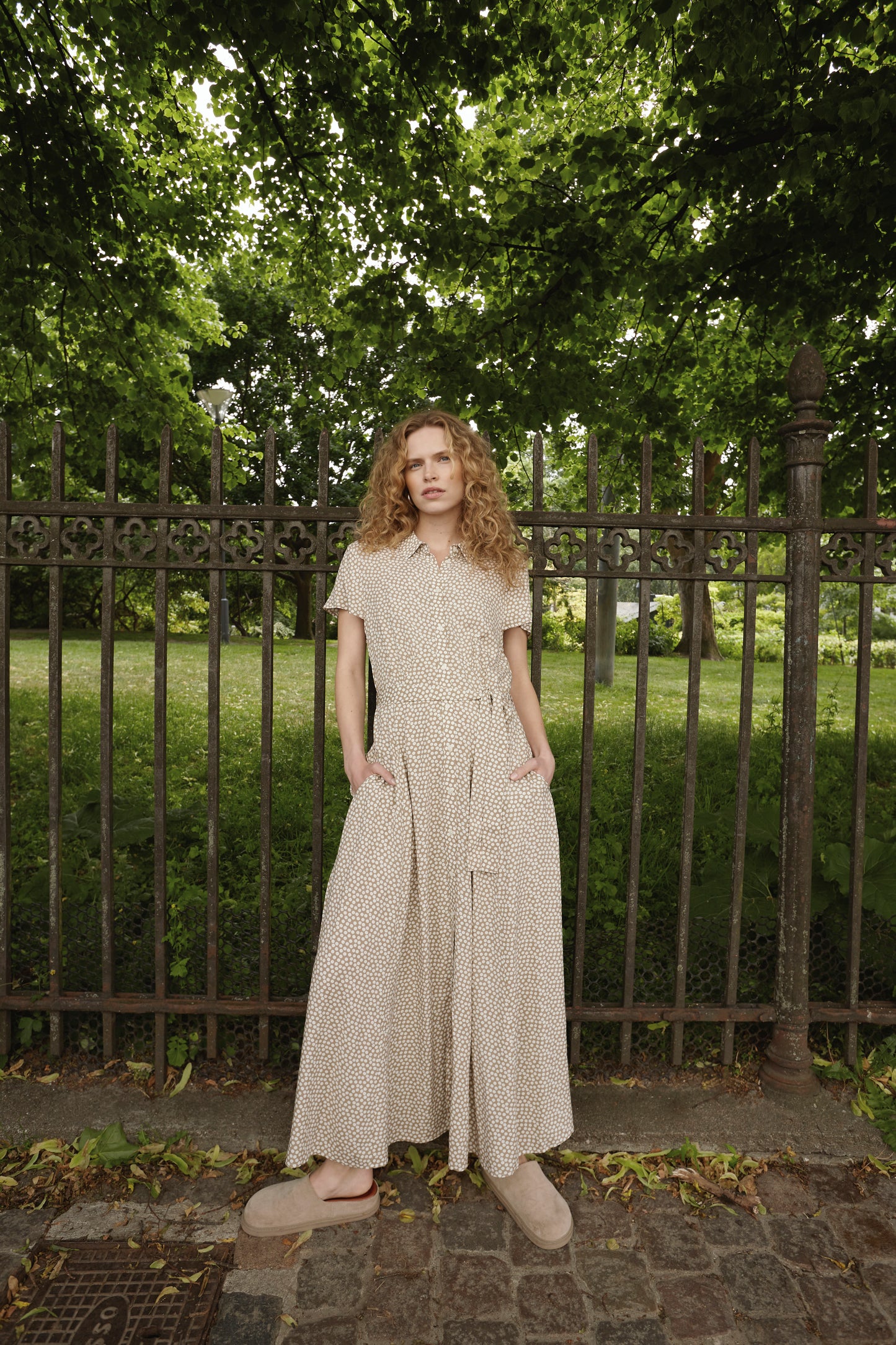 Soaked in Luxury Arjana Maxi Dress | Khaki Green & White Dot