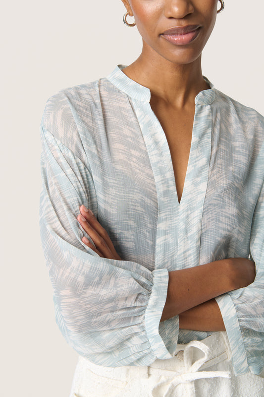Soaked in Luxury Marta Amily Blouse | Silver Blue Stroke