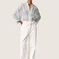 Soaked in Luxury Marta Amily Blouse | Silver Blue Stroke