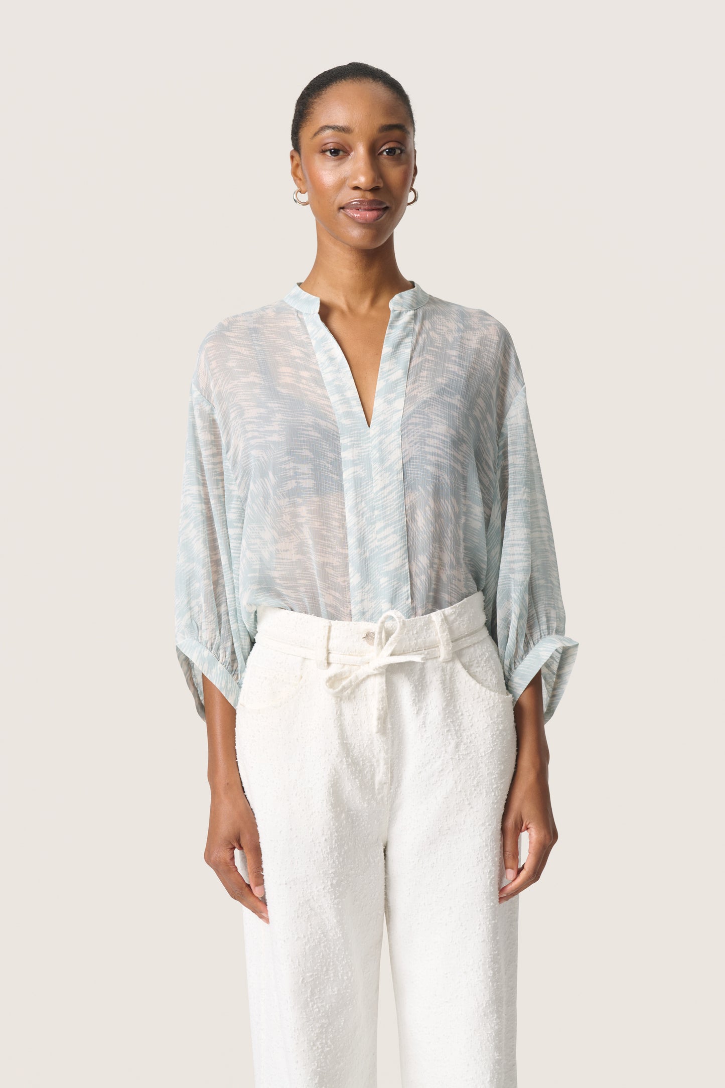 Soaked in Luxury Marta Amily Blouse | Silver Blue Stroke