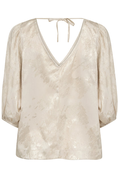 Soaked in Luxury Kitty Blouse | Ancient Scroll Metallic Print
