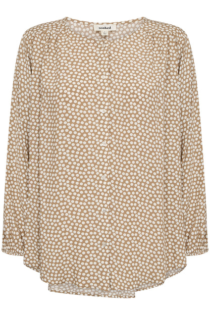 Soaked in Luxury Arjana Leodora Blouse | Khaki Green & White Dots